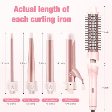 ANIEKIN 5 in 1 Curling Iron Set, Fast Heat Up Curling Wand from 3/8 to 1 1/4 Inch and a Thermal Brush Come with, Dual Voltage Hair Curler for Women All Hair Types and Travel Use, Gifts for Women,Pink - Image 3
