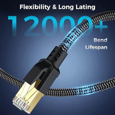CABNEER Cat 8 Ethernet Cable 60FT, High-Speed Braided Internet Cable Network Cord with Gold Plated RJ45 Connector 40Gbps 2000Mhz Heavy Duty LAN Cable Shielded Indoor - Image 6