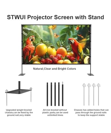 STWUI Projector Screen with Stand - 100 Inch Outdoor Projector Screen Portable Projector Screens 16:9 4K HD Outdoor Movie Screen with Carry Bag Can Enioy Home Theater Projection Screen - Image 5