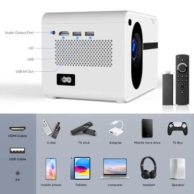 Wielio Projector with WiFi and Bluetooth Native 1080P Full HD Projector 18000 Lumens Outdoor 200" Projection Screen Video Movie Proyector Compatible with Smartphone, HDMI,USB,AV,Fire Stick, PS5, White - Image 8