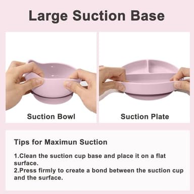 LITTLE RAWR Silicone Baby Feeding Set 14 Pcs,Baby Led Weaning Supplies, Baby Spoons Suction Bowl Divided Plate Bib Cup Finger Brush,First Stage Solid Food Eating Utensils - 6+ Months(Light Pink) - Image 5