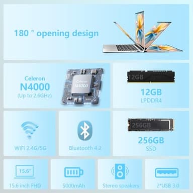 15.6 inch gaming laptop,N4000 Processor,12GB RAM 256GB SSD,Notebook Computers Laptops 1920x1080 Display,WiF5,Mini HDMI, win 11 pro,Laptops for Students,Business Work,gaming laptop cheap,lap top - Image 3
