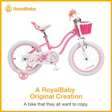 RoyalBaby Stargirl Kids Girls Bike Bicycle with Basket Training Wheels Kickstand 16 Inch Pink - Image 2