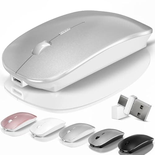 Kovess Mouse for Laptop Wireless Bluetooth - MacBook Air Mac Pro PC iPad Optical Rechargeable Silent Mouse with Jiggler Dual Mode Switch Bluetooth 5.2/3.0 and 2.4GHz USB-A and Type-C Receiver Silvery - Image 1