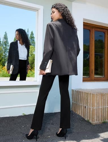 keriffe Women's Stretchy Yoga Dress Pants High Waisted Straight Leg Casual Work Business Office Slacks 4 Pockets Black - Image 6