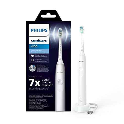 Philips Sonicare 4100 Rechargeable Electric Toothbrush, with Pressure Sensor, 2 Intensity Settings, SmarTimer and QuadPacer, 14-Day Battery Life, White, Model HX3681/23 - Image 1
