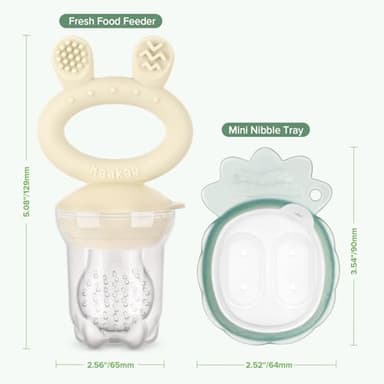 Haakaa Baby Fruit Food Feeder & Mini Freezer Nibble Tray Combo, Breastmilk Popsicle Molds for Baby Cooling Relief, BPA Free Silicone Feeder for Safe Infant Self Feeding, 4 Month+ (Oat) - Image 7