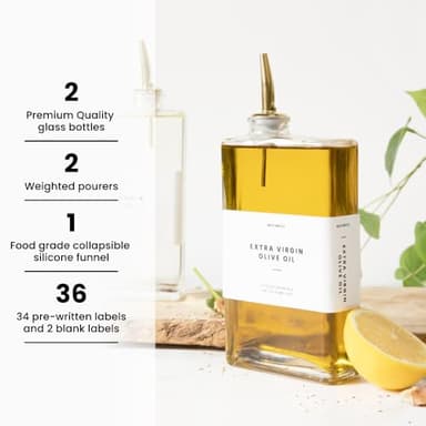 Molimoli Olive Oil Dispenser Bottle for Kitchen, Automatic Pourer, Glass Thin Bottle Dispenser for Kitchen, Olive Oil Cruet, | Set of 2 - Gold - Image 2