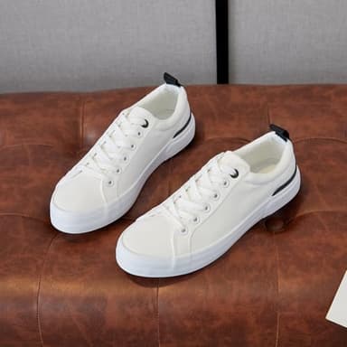 Womens Canvas Shoes Low Cut Canvas Sneakers Walking Running Shoes(N.White,US8) - Image 5
