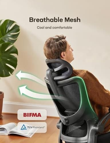 Marsail Ergonomic Office Chair with Headrest Mesh Office Computer Desk Chair with Adjustable Lumbar Support Rolling Work Swivel Task Chairs with Wheel 3D Armrests - Image 6