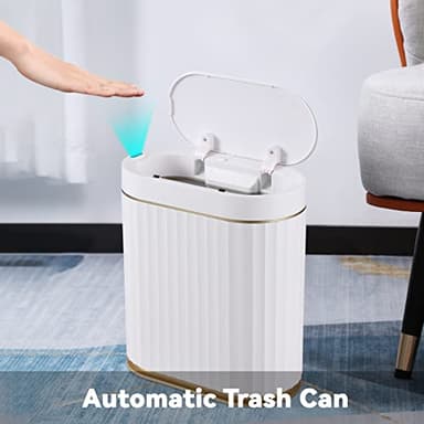 ELPHECO Automatic Motion Sensor Trash Can - 2 Gallon Slimline for Bathroom, Bedroom, Kitchen, Office - White with Gold Trim - Image 7