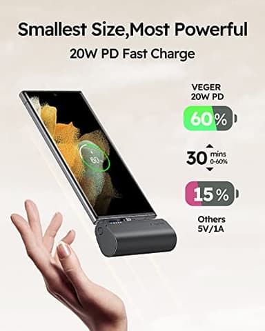 VEGER Portable Charger, USB C Power Bank, 5000mAh Mini Battery Pack Fast Charging 20W Small Charging Bank for iPhone 16/16 Pro/16 Pro Max/15, Samsung Galaxy S25, S24, S23, Note 20, Pixel, Moto, LG - Image 3