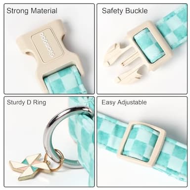 DOGWONG Green Dog Collar, Green Plaid Dog Collar Durable Checkered Pet Dog Collars Cute Summer Boy Puppy Necklace for Small Medium Large Dogs - Image 3