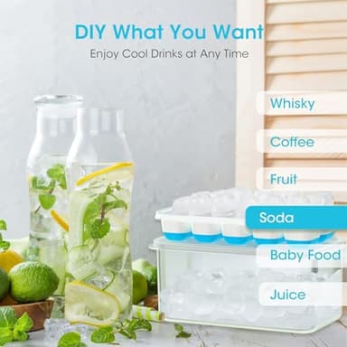 DOQAUS Ice Cube Tray with Lid and Bin, 4 Pack Silicone Plastic Ice Cubes Trays for Freezer with Box/Container, Stackable with Storage Iced Bucket Kits, Scoop, for RV, Soup, Food, Cocktail, Coffee - Image 3
