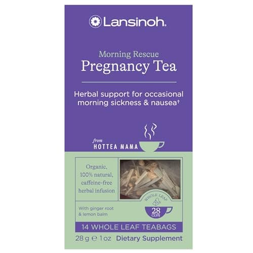 Lansinoh + HotTea Mama Morning Rescue, Pregnancy Morning Sickness Relief Tea, Lemon & Ginger, Caffeine-Free, Sugar-Free, Essentials for Pregnant Women, Includes 14 Tea Sachets - Image 1