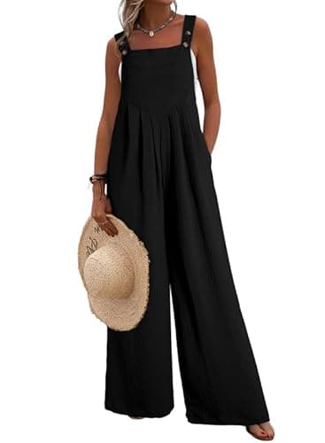 Dokotoo Womens Overalls Black Jumpsuits for Women Casual Loose Fit Solid Color Wide Leg One Piece Sleeveless Jumpsuit Adjustable Straps Long Pant Rompers with Pockets Medium - Image 1