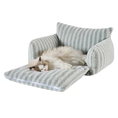 Hollypet Cat Bed Fluffy Plush Mutifuctional Double-Layer Soft Pet Couch Orthopedic Sofa Nest Beds for Small Cats and Dogs, Gray (25x20x13 inch) - Image 2