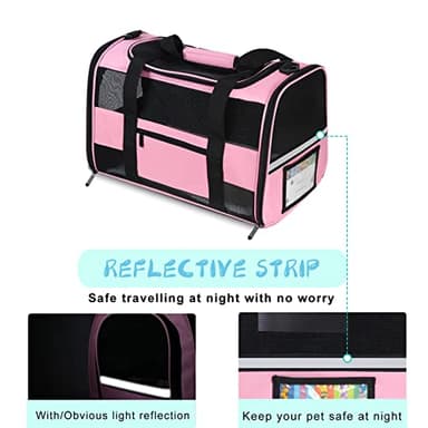 CUSSIOU Cat Carrier Pet Carrier Airline Approved for Small Dogs Medium Cats Puppies 15 Lbs Dog Carrier with Reflective Strip, Collapsible Soft Sided Cat Travel Carriers - Pink - Image 3