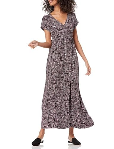 Amazon Essentials Women's Waisted Maxi Dress (Available in Plus Size), Black Confetti Print, X-Large - Image 1