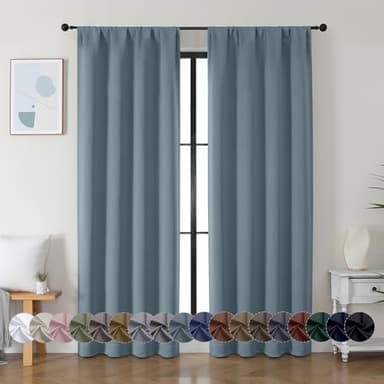 Simplebrand Ava Stone Blue Blackout Curtains for Bedroom 84 Inch Length 2 Panels Set, Solid Thermal Insulated Privacy Living Room Window Treatment Curtains Blackout Drapes, W40 x L84 Inch, Stone Blue - Image 1