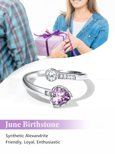 Silvora 925 Sterling Silver Heart Birthstone Adjustable Open Ring Dainty Birthstone Ring Birthstone Gemstone Rings Birthday Gift for Women - Image 8