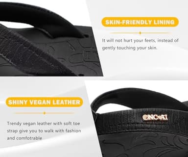 ONCAI Women's Flip Flops Comfortable Summer Beach Thong Sandals for Women 2025 with Cushion Walking Arch Support Yoga Mat Indoor Outdoor Soles Black Size 9 - Image 3