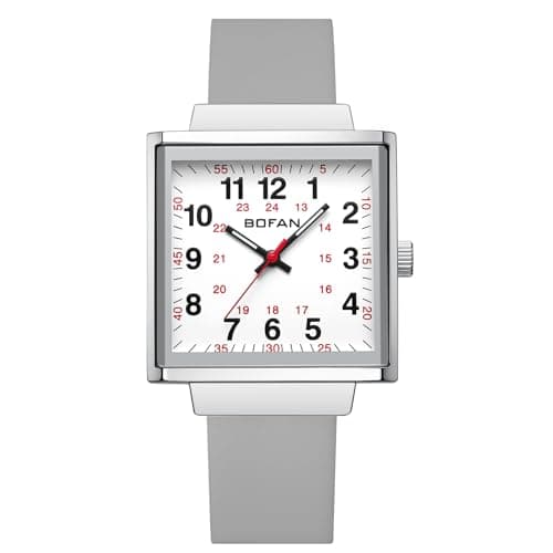 BOFAN Waterproof Nurse Watch for Medical Professionals,Students,Doctors with Easy to Read Square Dials,Second Hand and 24 Hours,Soft Gray Silicone Strap. - Image 1