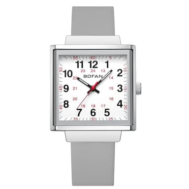BOFAN Waterproof Nurse Watch for Medical Professionals,Students,Doctors with Easy to Read Square Dials,Second Hand and 24 Hours,Soft Gray Silicone Strap. - Image 1