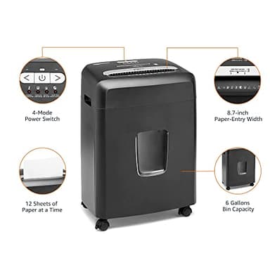 Amazon Basics 12 Sheet (new model) Micro Cut Paper and Credit Card CD Shredder With 6 Gallon Bin, Black - Image 5