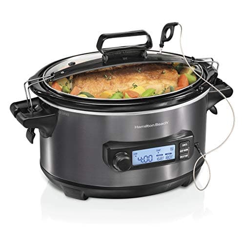 Hamilton Beach Portable 6 Quart Set & Forget Digital Programmable Slow Cooker with Lid Lock, Temperature Probe, Dishwasher Safe Crock & Lid, Black Stainless (33866) - Image 1