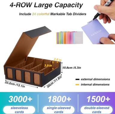 Venssu Card Storage Box for Trading Cards with Card Supporters, 3000+ MTG Deck Box with 24 Colorful Divider Tabs, Trading Card Storage with Viewing Windows Fits for Magic Game Cards(Black and Brown) - Image 2