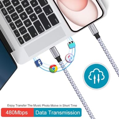 USB C Cable,for iPhone 17 16 15 Pro Max Fast Charger Cord braided USBC to USB C Cable 60W 6ft 3Pack Data Sync Type C Cable for iPhone 15 16Plus/iPad Mini 6,Pro 12.9/MacBook Pro/Air 5/Galaxy S25/S24/23 - Image 5