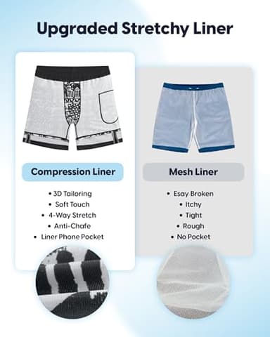 maamgic Mens Swim Trunks with Compression Liner Bathing Suit 7 inch Swim Shorts Swimwear Swimsuit Quick Dry Zipper Pockets Black Floral Medium - Image 5