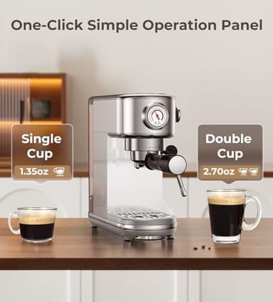 Espresso Machine with Milk Frother, 20 Bar High Pressure Professional Espresso Maker Automatic, Compact Stainless Steel Coffee Machine for Cappuccino, Latte, Gift for Coffee Lover, Dad or Mom, Silver - Image 3