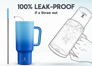 Meoky 40oz Tumbler with Handle, Leak-proof Lid and Straw, Insulated Coffee Mug Stainless Steel Travel Mug, Keeps Cold for 34 Hours or Hot for 10 Hours (Sky) - Image 3