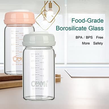 COMI Wide Neck Glass Breastmilk Collection n Storage Bottle, 6oz with Screw Ring Sealing Disk; Re-markable Sealing Disc. BPA Free, Fits Breast Pumps & Nipples (2 Pack Gray Lids) - Image 7