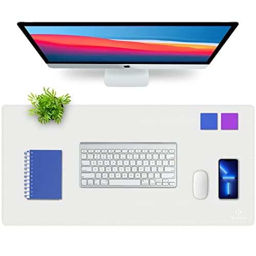 K KNODEL Desk Mat, Blotter, Dual-Sided Office Desk Pad, Waterproof Desk Mat for Desktop, Desk Blotters, PVC Leather Pad Protector (White, 35.4" x 17") - Image 1
