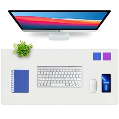 K KNODEL Desk Mat, Blotter, Dual-Sided Office Desk Pad, Waterproof Desk Mat for Desktop, Desk Blotters, PVC Leather Pad Protector (White, 35.4" x 17") - Image 1