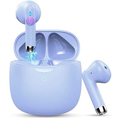 Jxrev Wireless Earbuds, Bluetooth 5.3 Headphones in Ear with Noise Cancelling Mic, Earbuds Stereo Bass, IP7 Waterproof Sports Earphones, 32H Playtime USB C Charging Ear Buds Purple for Android iOS - Image 1