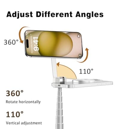 TONEOF 68" Magnetic Selfie Stick Tripod with Aluminum Strong Magnetic Holder for Magsafe, 360° Rotatable Travel Phone Tripod Stand with Metal Ring & Rechargeable Remote for iPhone/Android(Beige Gray) - Image 5