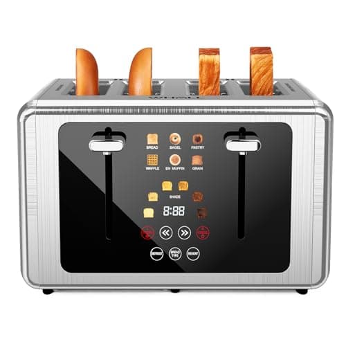whall 4 Slice Touch Screen Toaster, Stainless Steel Toasters Digital Timer, Dual Control Panel Toasters，6 Shade Settings＆6 Bread Types, Smart Wide Slots, Bagel, Cancel, Defrost,Silver - Image 1