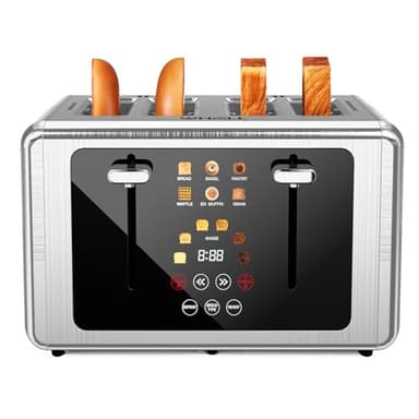 whall 4 Slice Touch Screen Toaster, Stainless Steel Toasters Digital Timer, Dual Control Panel Toasters，6 Shade Settings＆6 Bread Types, Smart Wide Slots, Bagel, Cancel, Defrost,Silver - Image 1
