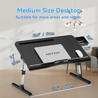 HETTHI Laptop Bed Desk Tray, Adjustable Sturdy Laptop Stand for Bed with Premium Materials, Folding Portable Lap Desk for Writing Working Eating Painting (Black, 23.6"×14") - Image 3