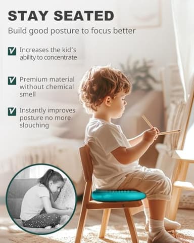 Trideer Inflated Wobble Cushion - Wiggle Seat for Sensory Kids(Multiple Colors), Balance Disc (Extra Thick), Flexible Seating for All Age (34CM Turquoise) - Image 3