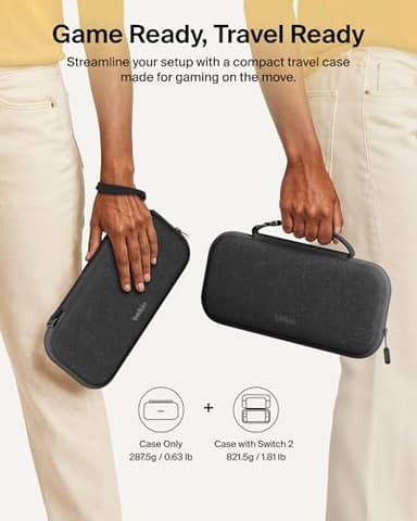 Belkin Carrying Case for Nintendo Switch 2, Travel Bag w/AirTag Holder & Game Card Storage Pocket Portable Lightweight Protective Carrying Case w/Hard Shell, Gaming Essentials - Charcoal - Image 4