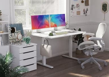 INNOVAR Glass Standing Desk, 48x24 Inch White Standing Desk Adjustable Height Electric Stand Up Quick Install for Computer Desks, Super White - Image 2