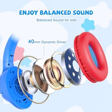 Kids Headphones for School, 85/94 dB Volume Limit, Wired Over Ear Headphones for Kids Boys Girls with Microphone, Foldable Stereo Sound 3.5mm Wired Cord for Kindle Tablet Airplane Travel, Blue - Image 7