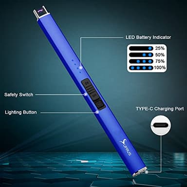 SUPRUS Electric Lighter Arc Windproof Flameless USB Rechargeable Lighter with Safety Lock for Candle BBQ Camping (Dark Blue) - Image 3