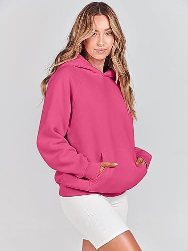ANRABESS Women Hoodies Oversized Fleece Long Sleeve Comfy Casual Basic Pullover Sweatshirts 2025 Fall Outfits Sweater Hot Pink Medium - Image 3