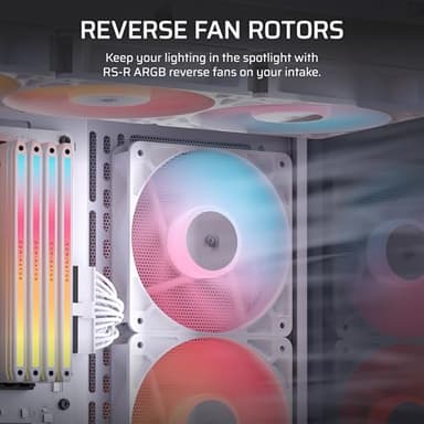 Corsair RS120-R ARGB 120mm PWM ARGB Reverse Fans – Reverse Rotor, +5V ARGB Connections, Eight RGB LEDs, High Static Pressure, Daisy-Chain, Magnetic Dome Bearing, Zero RPM Mode – Triple Pack – White - Image 3